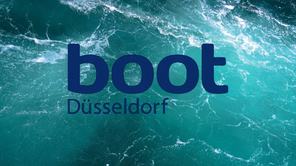 boot Düsseldorf logo over an aerial view of the sea