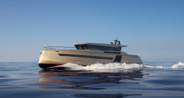 Yate a motor Glacier 68 navegando en aguas tranquilas