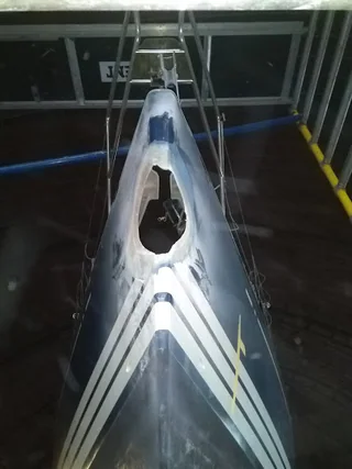Bow repair area prepared around the stem