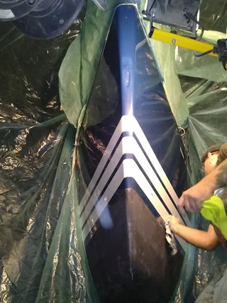 Repaired bow during finish application