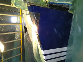 Completed bow repair viewed from the side