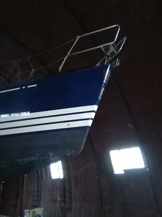 Completed yacht bow repair from a second angle