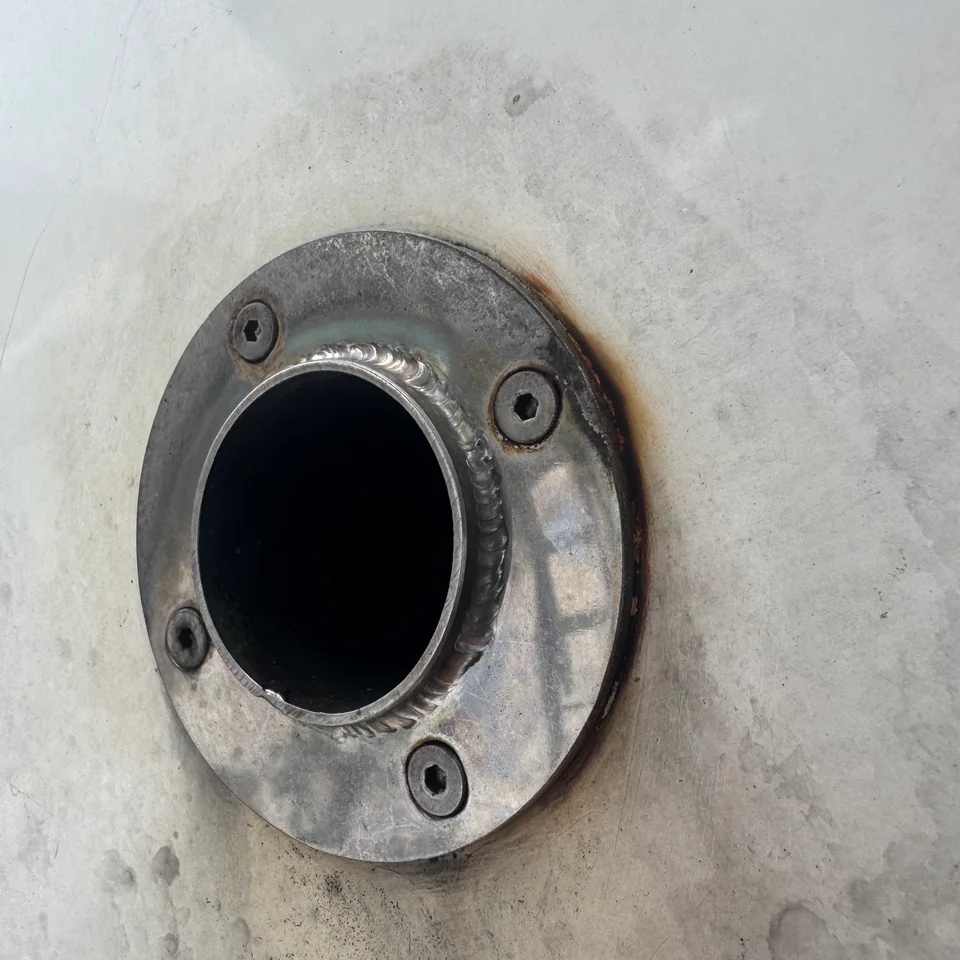 Close inspection view of a yacht hull fitting